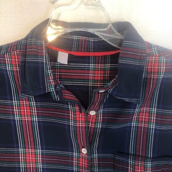 Plaid Button Long Sleeve Cotton Shirt Ladies Large in Navy Blue  / Red Mix - Picture 3 of 7